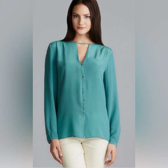 French Connection NWT Teal Button-Up Blouse-silk - Picture 4 of 4